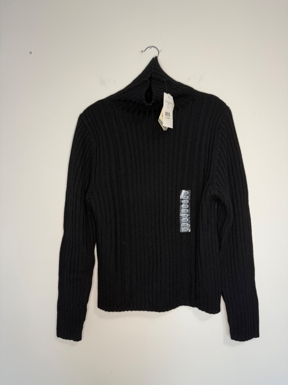 Italmode Ribbed Turtleneck Merino Wool Sweater Black XL Womens NWT